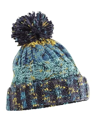 Neverless® Damen Strickmütze Grobstrick Bunt Gemustert Fleecefutter Wintermütze Pudelmütze Strickbommel Tuerkis Unisize