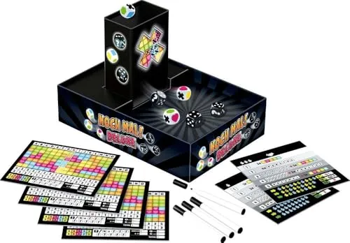 Schmidt Spiele 49422 Noch mal! Deluxe Würfelspiel - Familienspiel mit neuem Würfelturm und abwischbaren Boards, ideal für 1-4 Spieler ab 8 Jahren