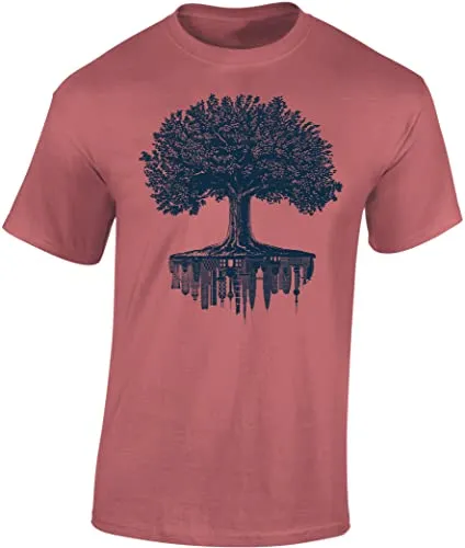 Baddery Garten T-Shirt für Herren : Forest City - Männer Wald Tshirt - Nature Shirt - Hobbygärtner Gärtner (Rot XL)