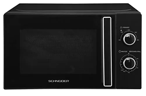 Schneider Mikrowelle, 20 L, 700 W, Mechanische Steuerung, 5 Leistungsstufen, 25,5 cm Drehteller, Schwarz