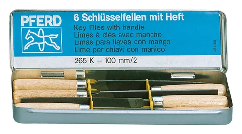 PFERD Werkstattfeile 265 K 100 H2 - 6-teiliges Schlüsselfeilen-Set, inklusive stabiler Metallbox für präzises Arbeiten und vielseitige Anwendungen