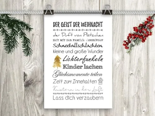 artissimo, Poster mit Spruch, Din A4, PE0118-DR, Der Geist der Weihnacht, Wandbild, Kunstdruck, Zitat, Sprüche, Weihnachtsdeko, Wohnzimmer, Schlafzimmer, Esszimmer, Küche, Flur