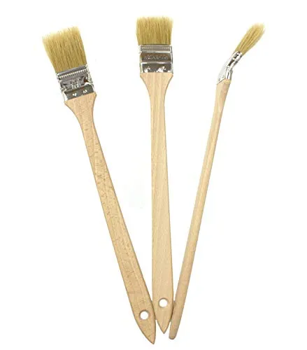 EFO Heizkörperpinsel Set 3 Stück 36 mm | Malerpinsel mit langem Holzstiel für schwer zugängliche Stellen | Fassadenpinsel mit schrägem Kopf für präzises Streichen | Maler Pinsel | Borstenmischung