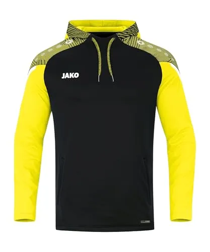 JAKO Herren Kapuzensweatshirt Performance, Schwarz/Soft Yellow, L - Hochwertiges Hoodie aus 100% recyceltem Polyester, ideal für sportliche Aktivitäten und umweltbewusste Käufer. Mit praktischen Seitentaschen und stylischem Jacquard-Kontrast-Tape.