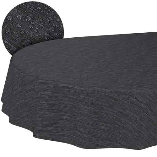 Tischdecke abwaschbar Wachstuch Wachstuchtischdecke Gartentischdecke Leinen-Optik Pflegeleicht Wasserabweisend 280 x 140 cm (Oval) Anthrazit Schnittkante