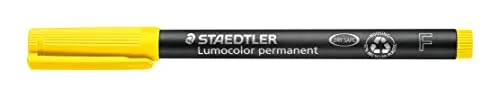 STAEDTLER permanent Marker Lumocolor, gelb, F-Spitze Linienbreite ca. 0,6 mm, wisch- und wasserfest, Made in Germany, lange Lebensdauer, 10 gelbe Universalstifte im Kartonetui, 318-1