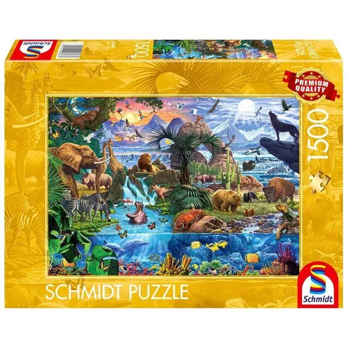 Schmidt 58866 - Panorama der Tierwelt Puzzle, 1500 Teile - Spielware - Hochwertiges 1500 Teile Puzzle mit beeindruckendem Flussidyll in den Bergen, umweltfreundliche Verpackung ohne Plastik.
