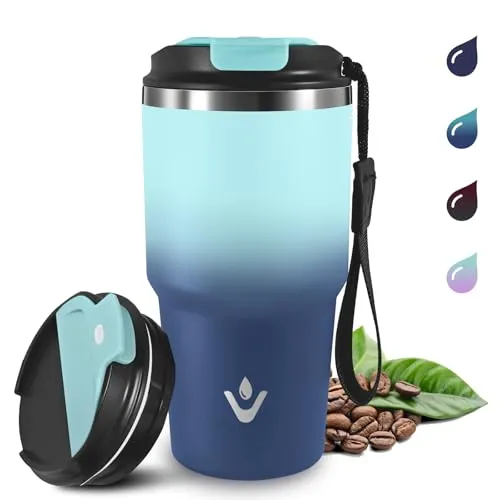 Grsta Thermobecher mit Trageriemen, 20oz Kafferbecher to Go, 8h Heiß und 6h Kalt, Vakuumisoliert Trinkbecher Isoliert, Auslaufsicher Isolierbecher, Thermobecher für Heiß Kaltgetränke