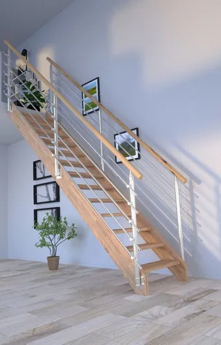 Starwood Raumspartreppe Mykonos Gerade-Eiche-Design mit Geländer - Massivholztreppe im eleganten Eichen-Design, ideal für individuelle Farbgestaltungen. Einfache Selbstmontage mit Anleitung. Perfekt für Deckenhöhen bis 280 cm.
