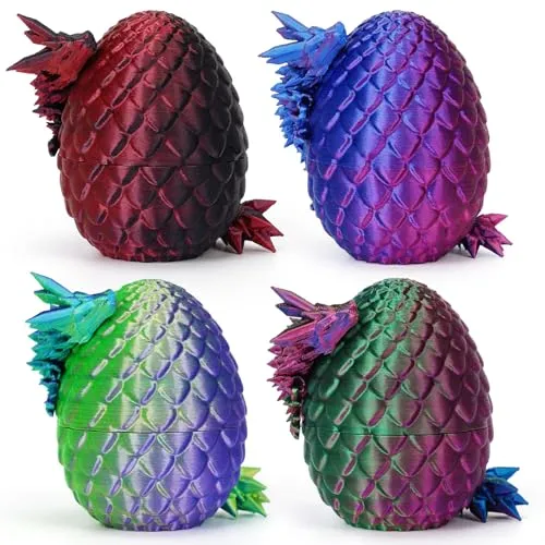 zhancydeal 4er Set 3D Drachenei mit Drache (7cm) – 13cm bewegliche Gelenke Drachen Spielzeuge, Kristall Drachen, Ostern Geschenke Kinder–Geeignet als Spielzeug ab 5/6/7/8/9 Jahre Jungen Mädchen