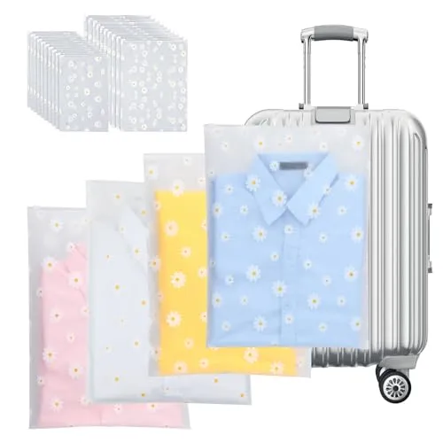 AiQInu 20 Stück Reise Kleidertaschen Organizer,Zipper Beutel,Kleidung Tüten Einpacken Aufbewahrungsbeutel,Reisetasche für Kleidung Unterwäsche Handtücher Schuhe Kosmetik(Gänseblümchen)(2 Größen)