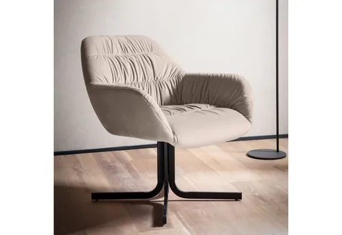 FINEBUY Cocktailsessel FB59866 Clubsessel Samt Metall Cocktailsessel Schalenstuhl (Design Schalenstuhl mit Rückenlehne, Samt Beige), Relaxsessel Loungestuhl, Clubsessel Lounge