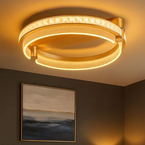 Deckenleuchte Kristalllampe dimmbar mit Fernbedienung, gold 40 cm - Elegante Deckenleuchte aus goldfarbenem Metall und K5 Kristallen, dimmbar über Fernbedienung oder Wandschalter, mit Nachtlicht und Memoryfunktion – ideal für stimmungsvolle Beleuchtung in jedem Raum.