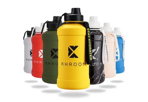 Khroom Edelstahl Trinkflasche 1,3L & 2,2L - BPA-freie und auslaufsichere Edelstahltrinkflasche, ideal für Sport, Gym und Outdoor-Aktivitäten. Kohlensäure geeignet und bruchsicher, perfekt für aktive Lebensstile.