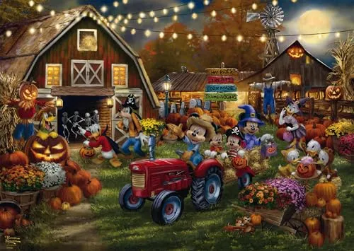 Schmidt Spiele 58048 Disney, Mickey & Minnie Pumpkin Festival, Thomas Kinkade, 1000 Teile Puzzle