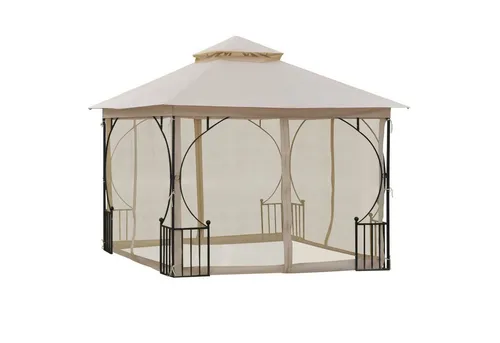 Outsunny Pavillon Metall mit Moskitonetz - Eleganter Gartenpavillon aus robustem Metall, wasserabweisend und mit praktischem Moskitonetz für ungestörte Stunden im Freien.