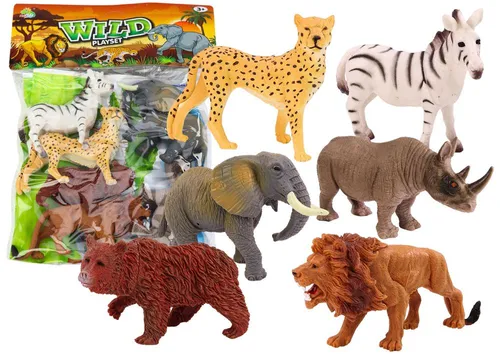 Set mit 6 Wildtierfiguren, Elefant, Löwe, Nashorn