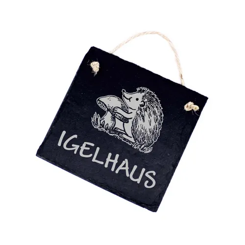 Schiefer Schild klein graviert IGELHAUS Igel wetterfestes Gartenschild 11x11cm ❤