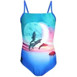 Aquarti Badeanzug Aquarti Mädchen Badeanzug mit Spaghettiträgern Streifen blau|rosa 134