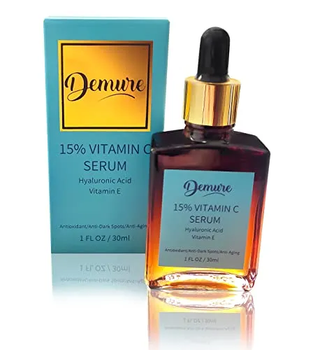 Demure 15% Vitamin C Serum mit Hyaluronsäure und Vitamin E - 30ml - Nourishing Serum für strahlende, gesunde Haut