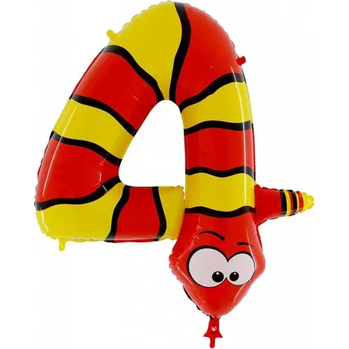 Grabo Silberfolienballon Schlange, Zahl 4 (1x) (85386-4S) in rot von Grabo