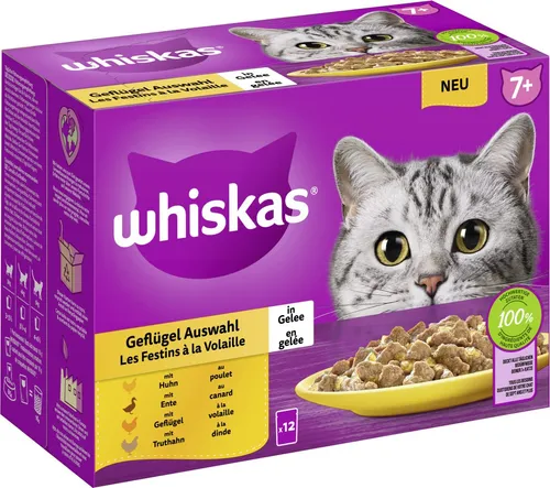Whiskas Multipack Senior 7+ Geflügelauswahl in Gelee Katzenfutter 12 x 85 g