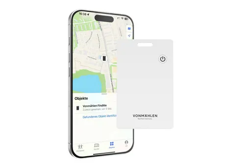 Vonmählen FindMe Bluetooth Tracker Karte - Ultra-Slim und Kabellos Aufladbar - Schlüssel- & Gegenstandsfinder: Der ultra-schlanke Vonmählen Tracker ist wasser- und staubresistent, kabellos aufladbar und ideal für Brieftaschen und Gepäck - für sorgenfreies Reisen!