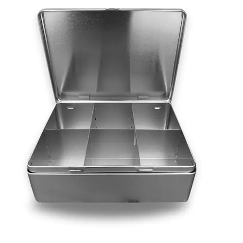 MediMuc Tea 6-Section - flache Teebeuteldose, Teebox mit Scharnierdeckel - Blank mit 6 Trennfächern - Tee Aufbewahrung, Teedose, Teebeutelbox - Maße: (L x B x H): 20,3 x 15,7 x 6,8cm