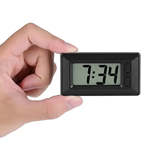 * 42,4 * 17,7 mm Schwarz Ultradünne elektronische Uhr mit Klebepad, LCD-Digitaluhr mit Datums- und Uhrzeitkalender für das Home Desk Office des Auto-Dashboards 77