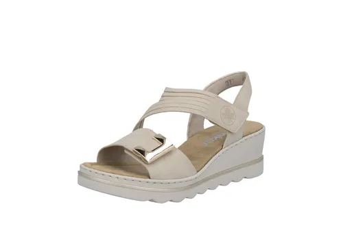 Rieker Damen Sandalette mit Plateau und Keilabsatz – Beige, Größe 42 - Modische Rieker Sandalette mit bequemem Keilabsatz und innovativer Light-Riricon-Sohle für ein federleichtes Laufgefühl. Ideal für den Sommer und perfekten Komfort bei jedem Schritt.