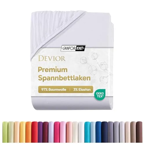 Devior Premium Spannbettlaken 180x200cm - 200x200cm, 100% Baumwolle, Matratzenhöhe bis 22cm, Weiß – 190 g/m² Anti-Statisches, atmungsaktives Bettlaken mit Einlaufschutz, Matratzenbezug Weiß
