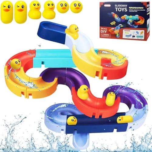Stück Badespielzeug, Kinder Kugelbahn Badewannenspielzeug ab 3 4 5 6 Jahre, DIY Wasserspielzeug Murmelbahn Badewannen Spielzeug mit Saugnäpfe, Badespaß Geschenk 3-6 Jahre Mädchen Junge 34