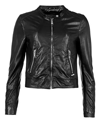 MAZE Damen Lederjacke Grenada Black L - Funktionsjacke mit weitenregulierbarem Ärmelsaum, ideal für vielseitige Kombinationen bei Partys und Abendmode.