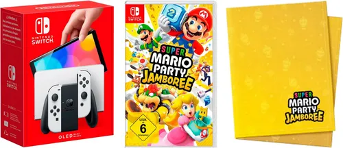 Nintendo Switch OLED weiß inkl. Mario Party Jamboree und exklusiver Nintendo Decke