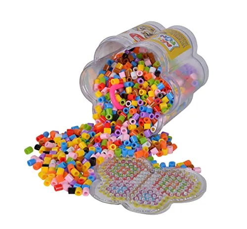 Simba 106374144 - Art und Fun Bügelperlen in Blumendose, 4-Fach Sortiert, es Wird nur EIN Artikel geliefert, 1.300 Perlen, Steckplatte, Vorlage, ab 6 Jahren