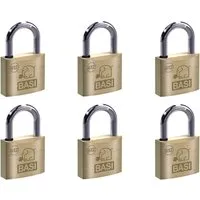 Basi Vorhangschloss SET - 6x VHS 612 - 50 mm - Verschiedenschließend - Robustes Vorhangschloss aus Messing mit gehärtetem Stahlbügel. Ideal für Tore, Türen und Schränke. Inkl. 2 Schlüssel pro Schloss und wasserabweisendem Design für optimale Sicherheit.