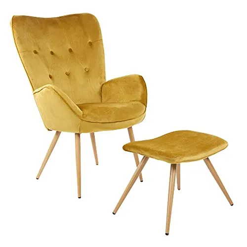 ALBATROS Ohrensessel mit Hocker York Gold in gold von ALBATROS