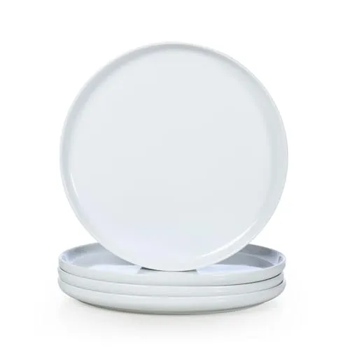 WishDeco Speiseteller Groß 4er Set, Kuchenteller Weiss 27cm, Keramik Frühstücksteller, Flache Essteller für Salat, Pasta, Fleisch, Fisch