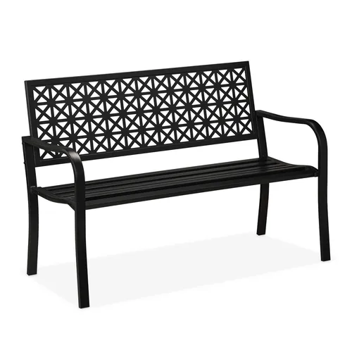 Gartenbank schwarz - Outdoor-Sitzbank mit Armlehnen - Bänke für den Außenbereich, ideal für entspannte Stunden im Garten oder auf dem Balkon. Robust aus Stahl, bis zu 220 kg belastbar und mit komfortablen Armlehnen.