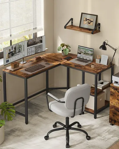 VASAGLE Schreibtisch Computertisch, 130/138 cm, L-förm Eckschreibtisch mit 2 Verstellbare Ablagen