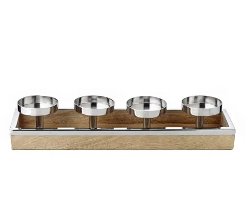 EDZARD Adventskranz Lille – Eleganter Kerzenhalter aus Edelstahl und Mangoholz - Nussknacker – Schaffen Sie stimmungsvolle Weihnachtsatmosphäre mit diesem eleganten Adventskranz, der Platz für 4 Stumpenkerzen bietet und durch seine Pflegeleichtigkeit besticht.