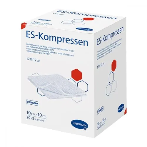 ES-Kompressen Steril 10x10cm Großpackung 100 ST - Kompressen & Verbände, hochsaugfähig und steril, ideal für die Erstversorgung von Wunden und kleine operative Eingriffe.