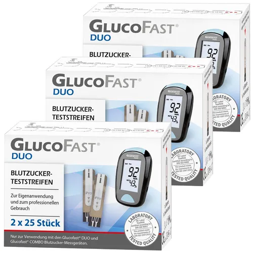 Glucofast Duo Blutzucker-Teststreifen – 150 Stück - Glucofast® DUO Blutzucker-Teststreifen für präzise Messungen. Schnelle Ergebnisse in nur 5 Sekunden, einfache Handhabung und laborgeprüfte Qualität für zuverlässige Testergebnisse.