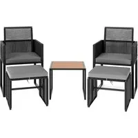 Costway 5-teiliges Gartenmöbel Set mit 2 Stühlen, Hockern und Tisch - Elegantes 5-teiliges Set für den Außenbereich, inklusive stabilen Ottomanen und komfortablen Kissen. Ideal für entspannte Stunden im Freien und platzsparend verstaut.