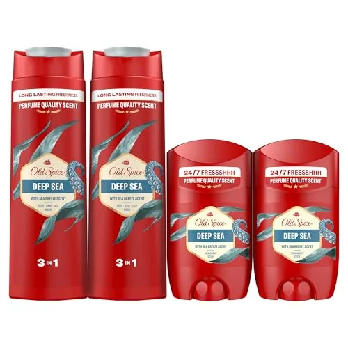 Old Spice Deep Sea Deo Stick 2 x 50 ml + Duschgel und Shampoo 2 x 400 ml für Männer