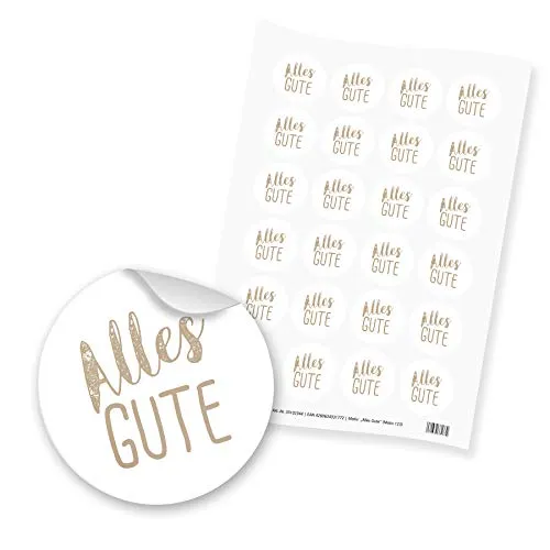 itenga 24x Sticker Aufkleber Alles Gute (Motiv 123) braun Latte Macchiato weiß rund 4cm auf DIN A4 Bogen