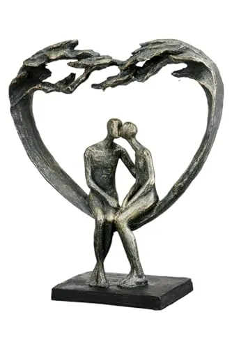 Casablanca Deko Herz Figur - Kuss Skulptur aus Kunstharz in Bronze - Sammlerfigur mit romantischem Design, Höhe 30 cm, ideal als Geschenk zur Hochzeit oder für besondere Anlässe. Passt perfekt in verschiedene Einrichtungsstile.