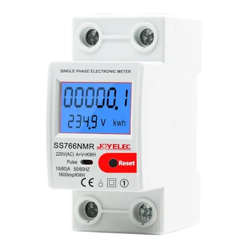 JOYELEC LCD Digitale 220V Zurücksetzbar Stromzähler Hutschiene KWh Zähler 10(60) A 1-phasiger Wechselstromzähler2P-DIN-Schienen-Stromzähler，Anzeige von Stromverbrauch, Leistung,Spannung und Strom