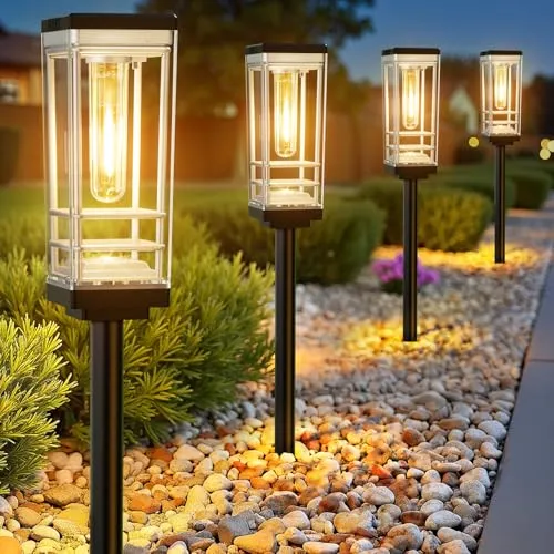 BUCASA 6 Stück Solarlampen für Außen Garten, 2X Größer, Heller Solarleuchten für Außen mit Warmweiß Wolfram, IP65 Wasserdicht Solarleuchten Garten Deko für Rasen, Terrasse, Hof, Geschenke