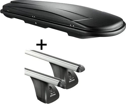 Dachbox VDPJUXT500 500Ltr abschließbar schwarz + Aluminium Dachträger Aurilis VDP kompatibel mit für Ford Focus II SW (5Türer) 2004-2011